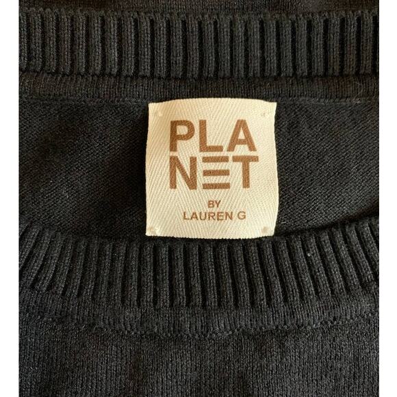 PLANET by Lauren G Black Pima Oversized Crewneck Ribbed Sweater One Size - Picture 4 of 10